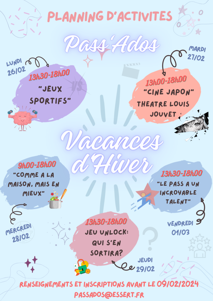 planning vacances hivers fevrier ados essert